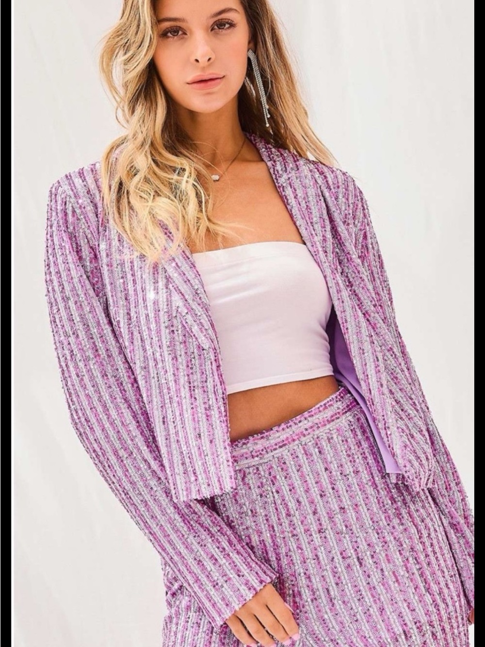 Purple Multi Sequin Pin Strip Blazer